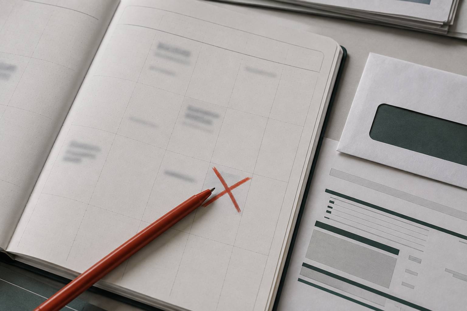 Agenda avec date limite marquée au stylo rouge et accusé de réception à côté
