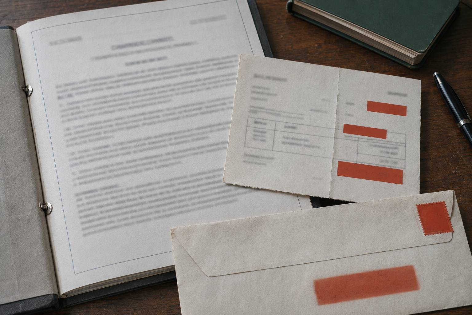 Contrat de travaux flouté avec reçu d'acompte masqué et lettre recommandée