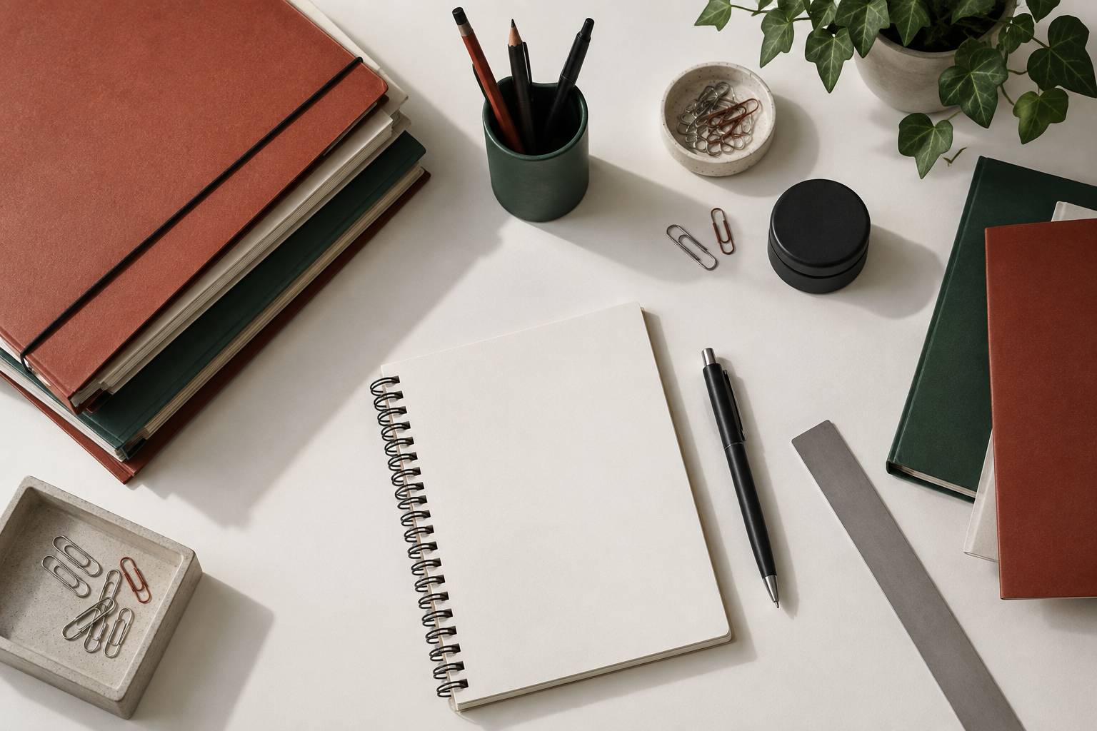 Pile de dossiers et tampon encreur sur un bureau